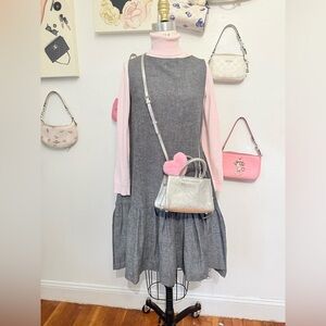Gray Sleeveless Dress with Pink Long Sleeve Top